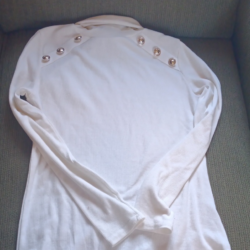 White Long Sleeve Top with Button Accents